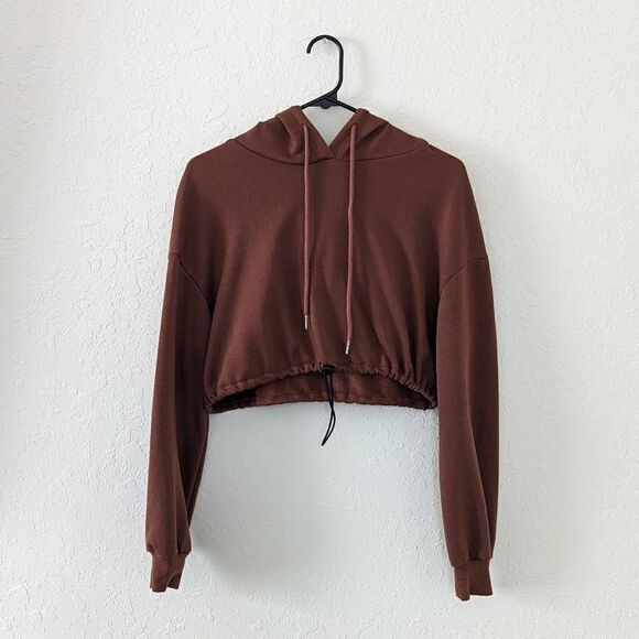 Women's SHEIN Cropped Hoodie Long Sleeve Sweater Drawstring Waist Terracotta S - Picture 1 of 8